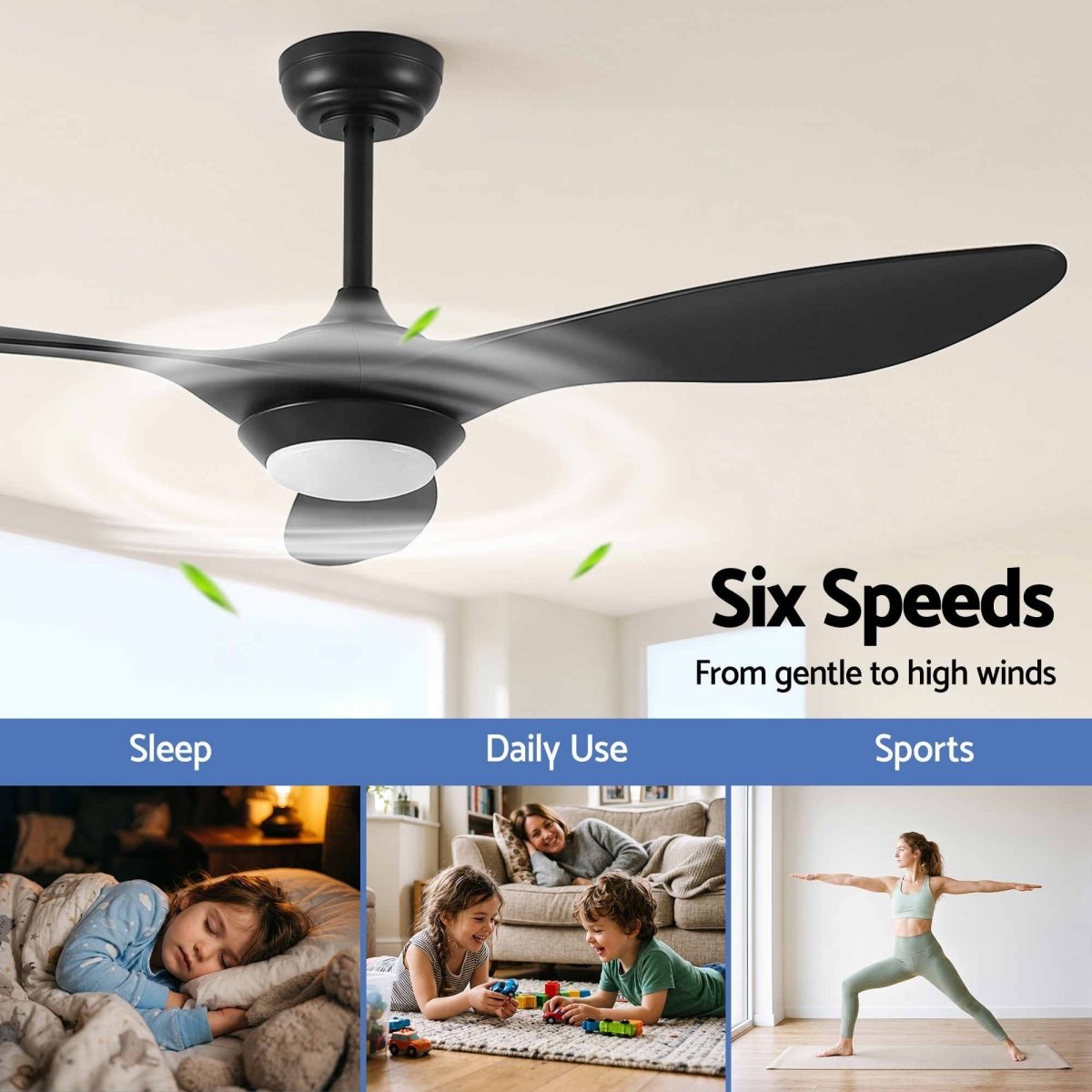 Devanti 52-Inch DC Ceiling Fan with Light & Remote - Black