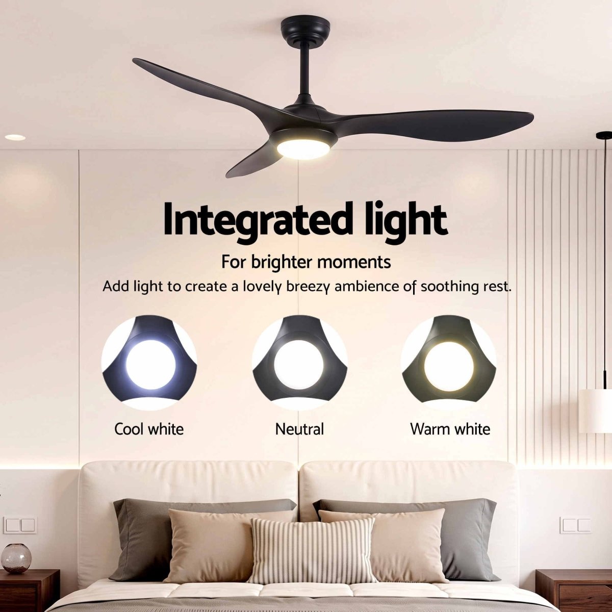 Devanti 52-Inch DC Ceiling Fan with Light & Remote - Black