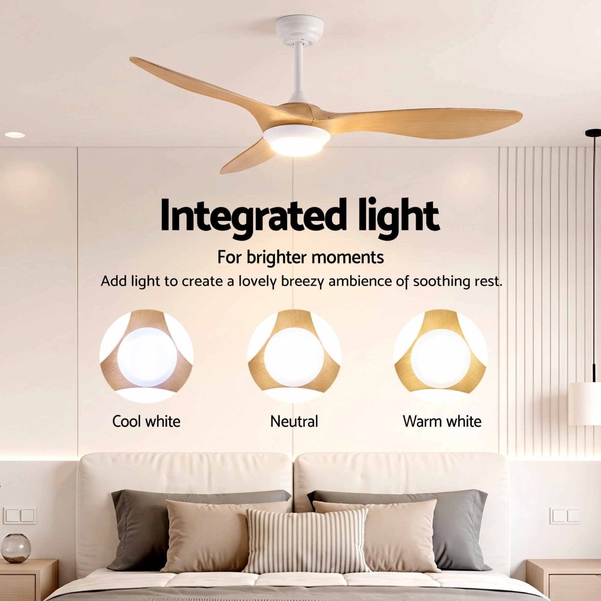 Devanti 52-Inch DC Ceiling Fan with Light & Remote - Wood