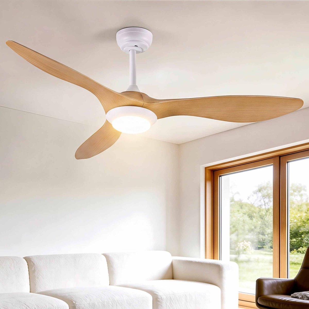 Devanti 52-Inch DC Ceiling Fan with Light & Remote - Wood