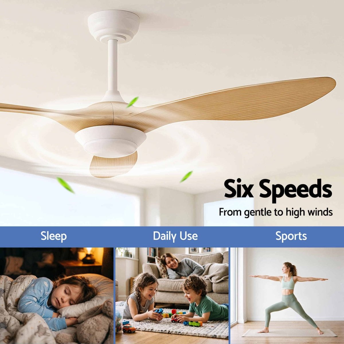 Devanti 52-Inch DC Ceiling Fan with Light & Remote - Wood