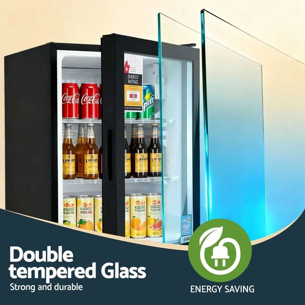 Devanti 56L Bar Fridge Glass Door Mini Fridge Countertop Cooler Black | Appliances > Fridges