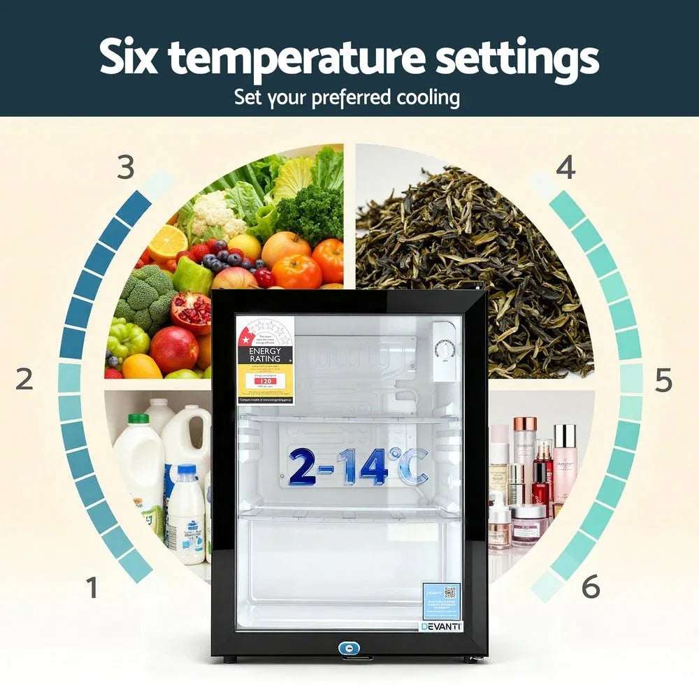 Devanti 56L Bar Fridge Glass Door Mini Fridge Countertop Cooler Black | Appliances > Fridges