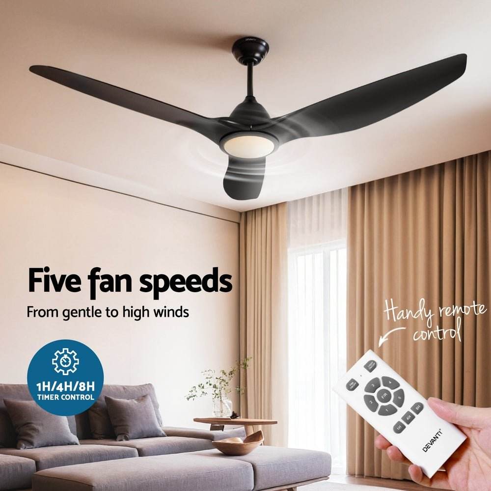 Devanti 64 Inch Ceiling Fan DC Motor w/Light w/Remote - Black - Outdoorium