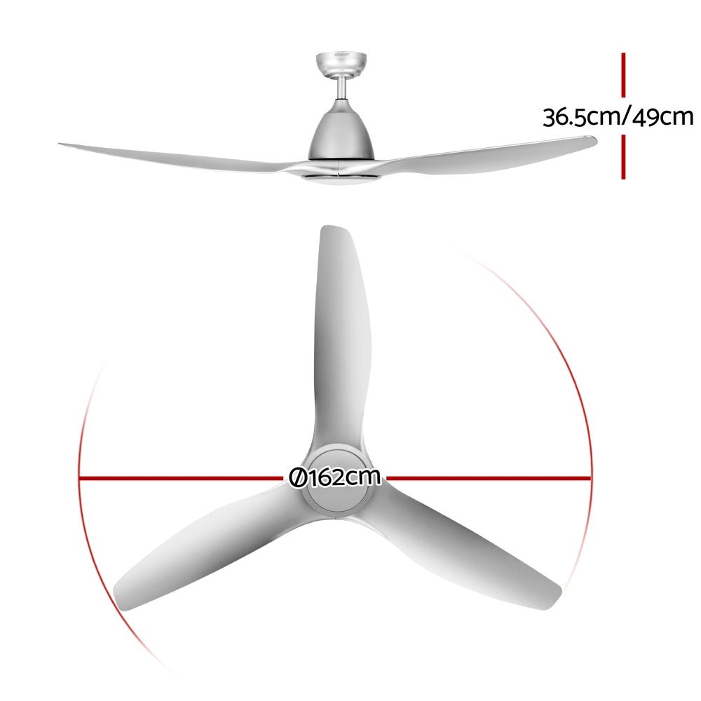 Devanti 64 Inch Ceiling Fan DC Motor w/Light w/Remote - Silver - Outdoorium