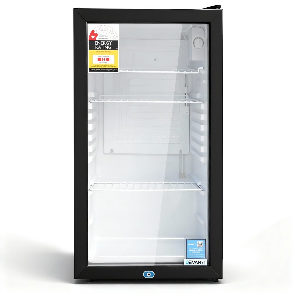 Devanti 78L Bar Fridge Glass Door Mini Fridge Countertop Cooler Black | Outdoorium