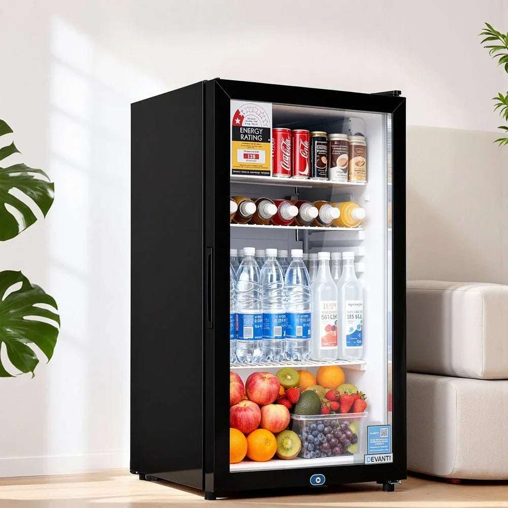 Devanti 78L Bar Fridge Glass Door Mini Fridge Countertop Cooler Black | Appliances > Fridges