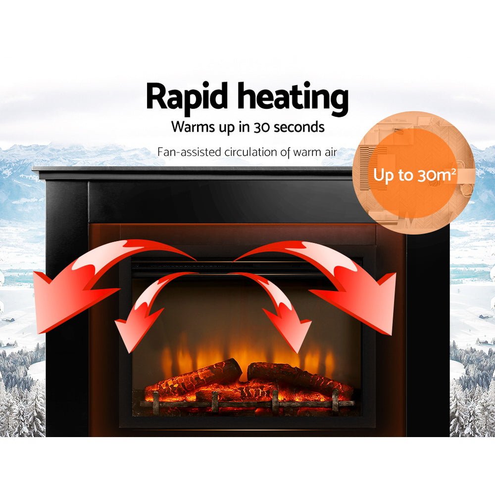 Devanti Electric Fireplace Fire Heater 2000W Black - Outdoorium
