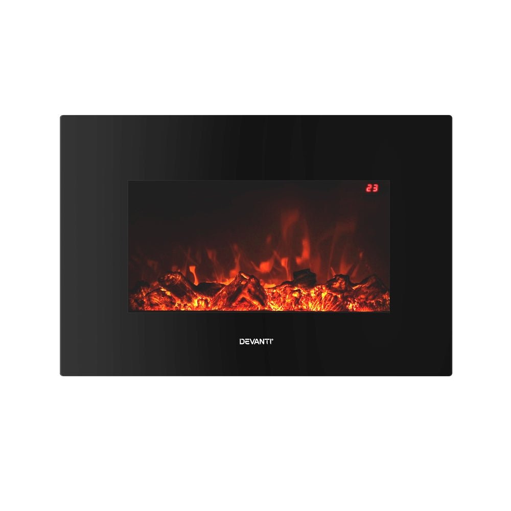 Devanti Electric Fireplace Fire Heater 2000W Black - Outdoorium