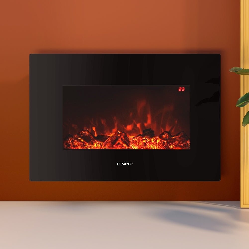 Devanti Electric Fireplace Fire Heater 2000W Black - Outdoorium