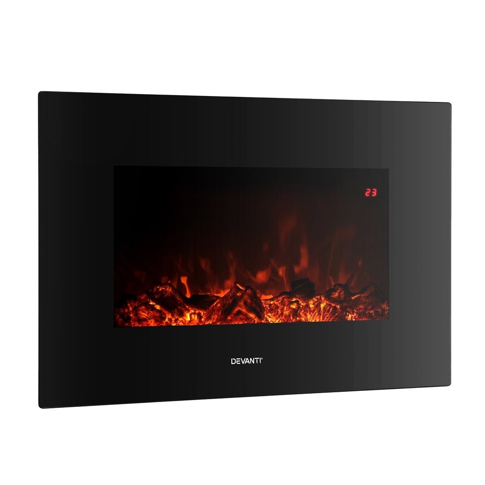 Devanti Electric Fireplace Fire Heater 2000W Black - Outdoorium