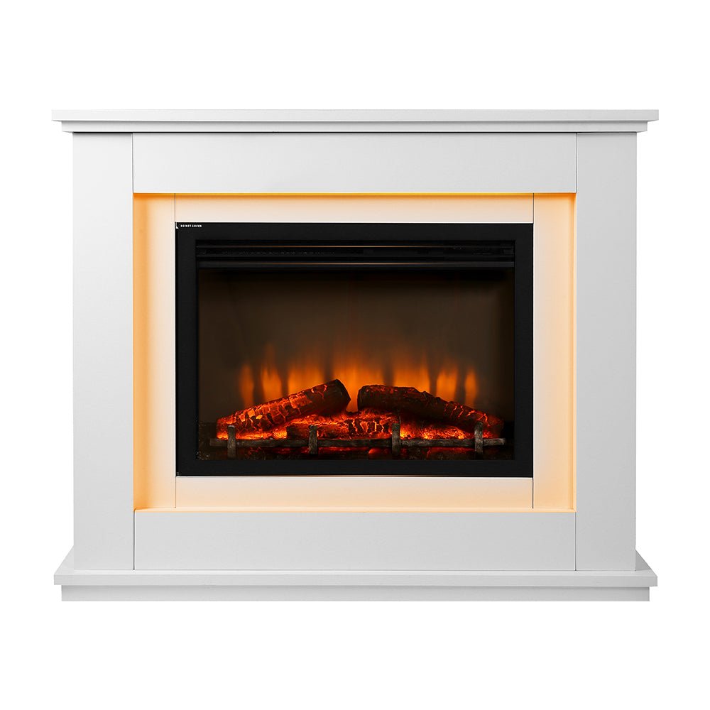 Devanti Electric Fireplace Fire Heater 2000W White - Outdoorium