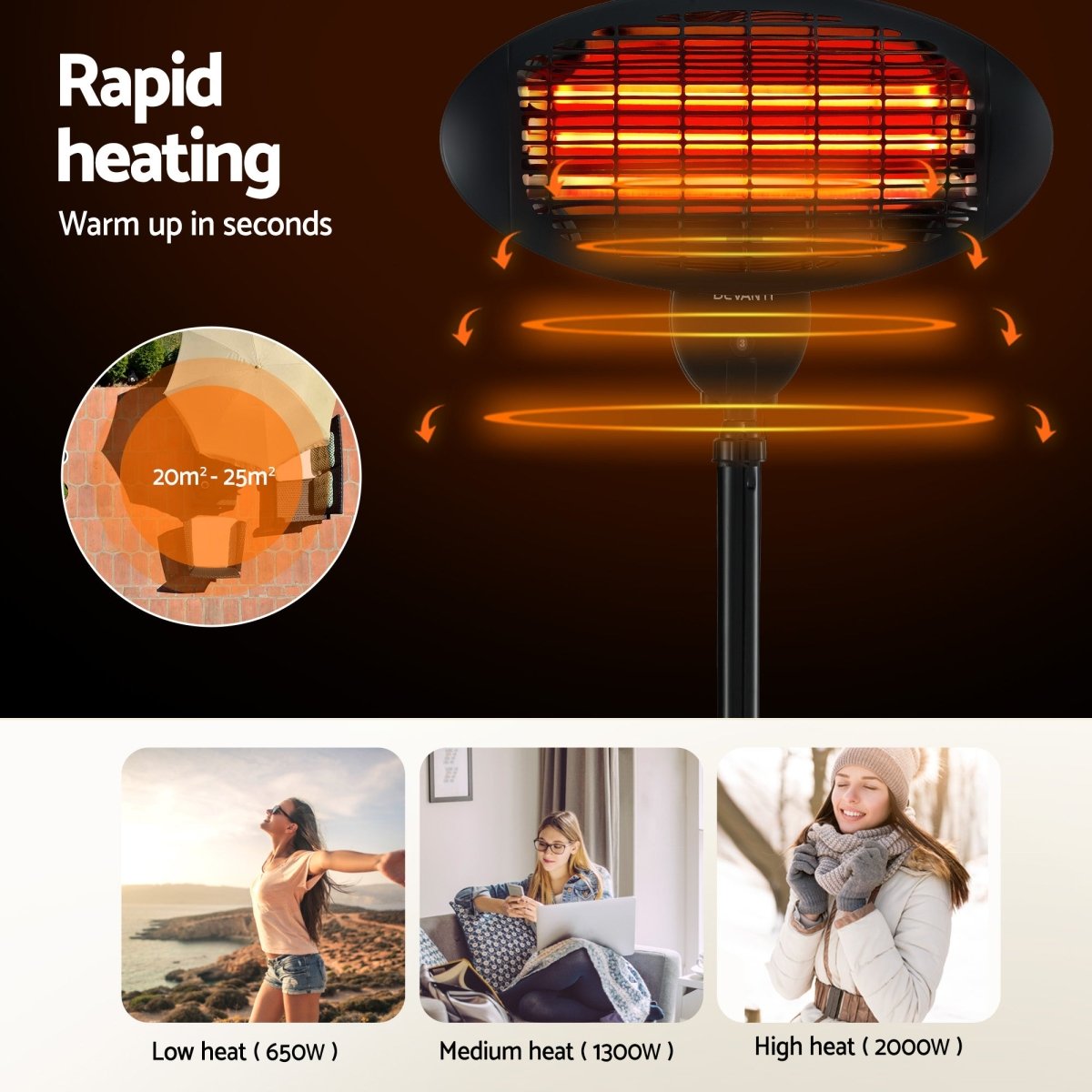 Devanti Electric Patio Heater 2000W | Appliances > Heaters