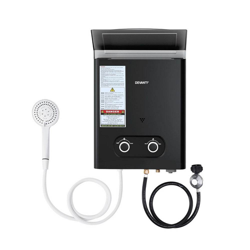 Devanti Portable Gas Water Heater LPG - powered System Black | Outdoorium