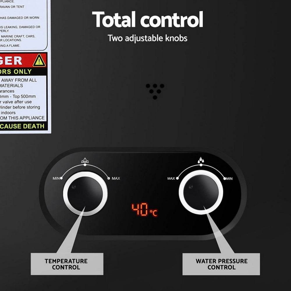 Devanti Portable Gas Water Heater LPG - powered System Black | Outdoorium