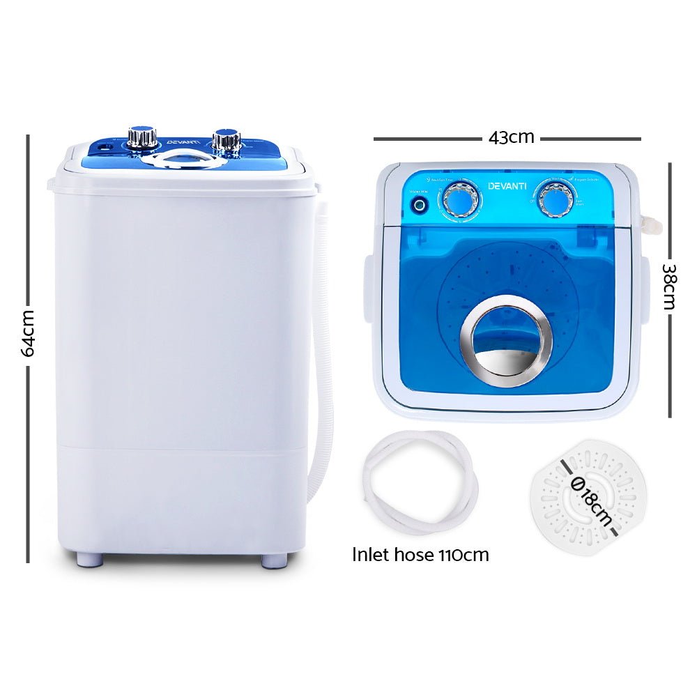 Devanti Portable Washing Machine 4.6KG Blue - Outdoorium