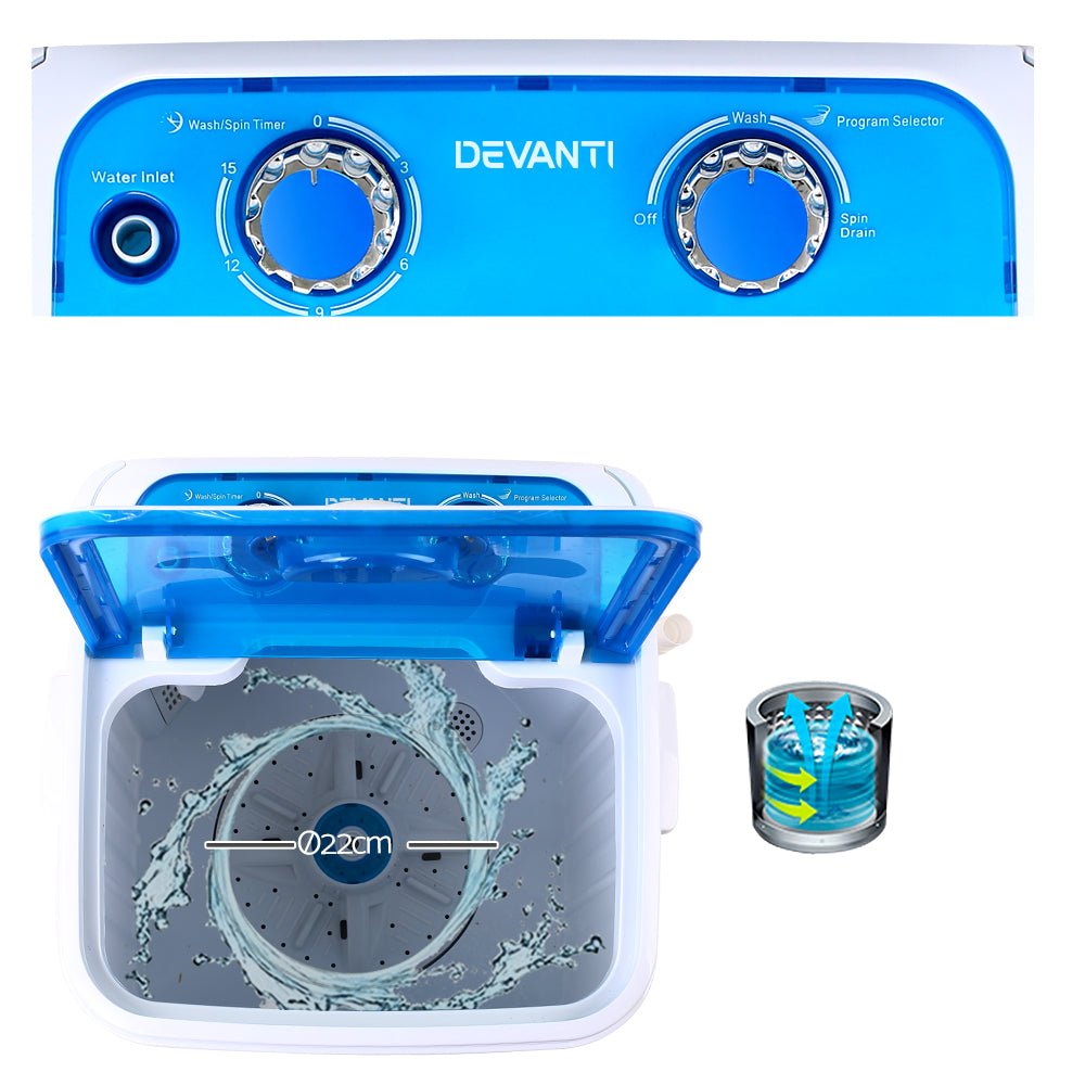 Devanti Portable Washing Machine 4.6KG Blue - Outdoorium