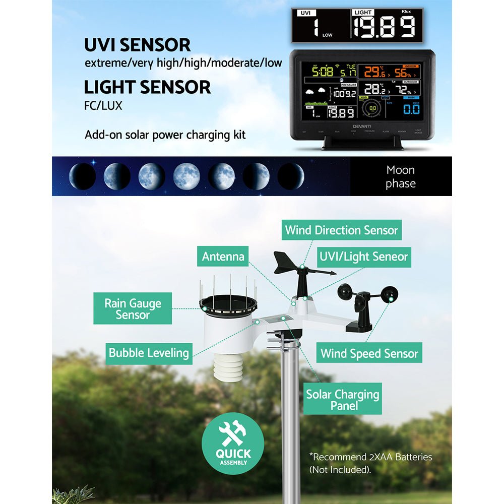 Devanti Weather Station Indoor Outdoor Wireless WiFi Professional Solar Sensor - Outdoorium