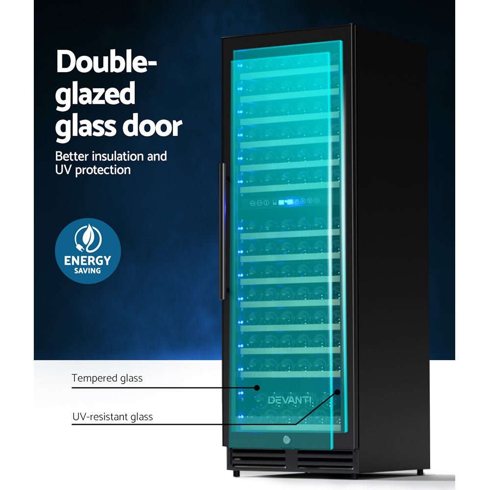 Devanti Wine Fridge Cooler Dual Zone 154 Bottles - Outdoorium