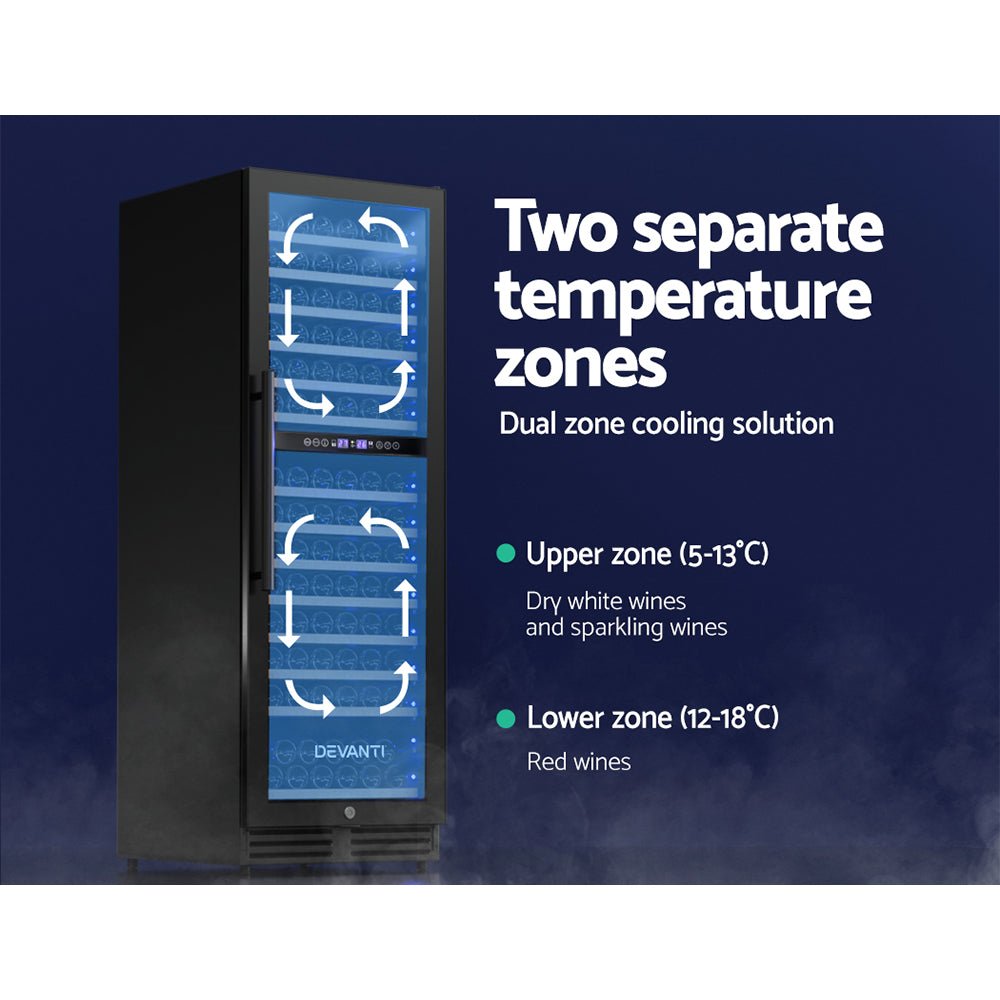 Devanti Wine Fridge Cooler Dual Zone 154 Bottles - Outdoorium