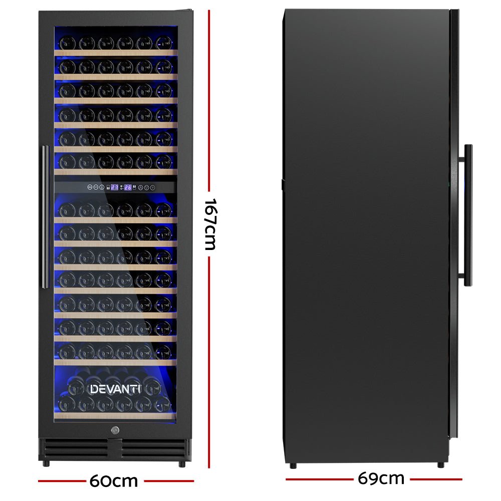 Devanti Wine Fridge Cooler Dual Zone 154 Bottles - Outdoorium