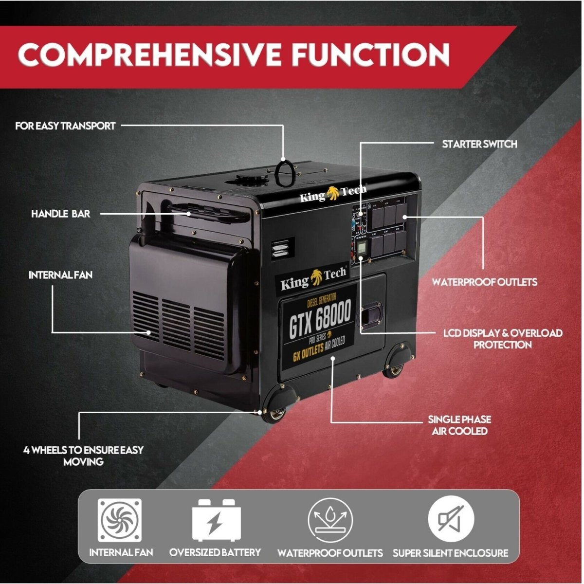 Diesel Generator Single Phase 8.4kw Rated Diesel 6kw 13hp Portable - Outdoorium