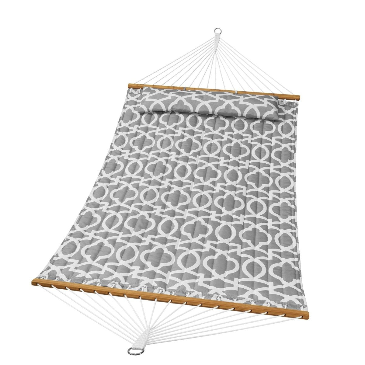 Double Quilted Fabric Hammock, 12 FT Double Hammock with Hardwood Spreader Bars, 2 Person Quilted Hammock with Detachable Pillow and Chains for Camping Outdoor Patio Yard Beach, 480 lbs Capacity | Outdoorium