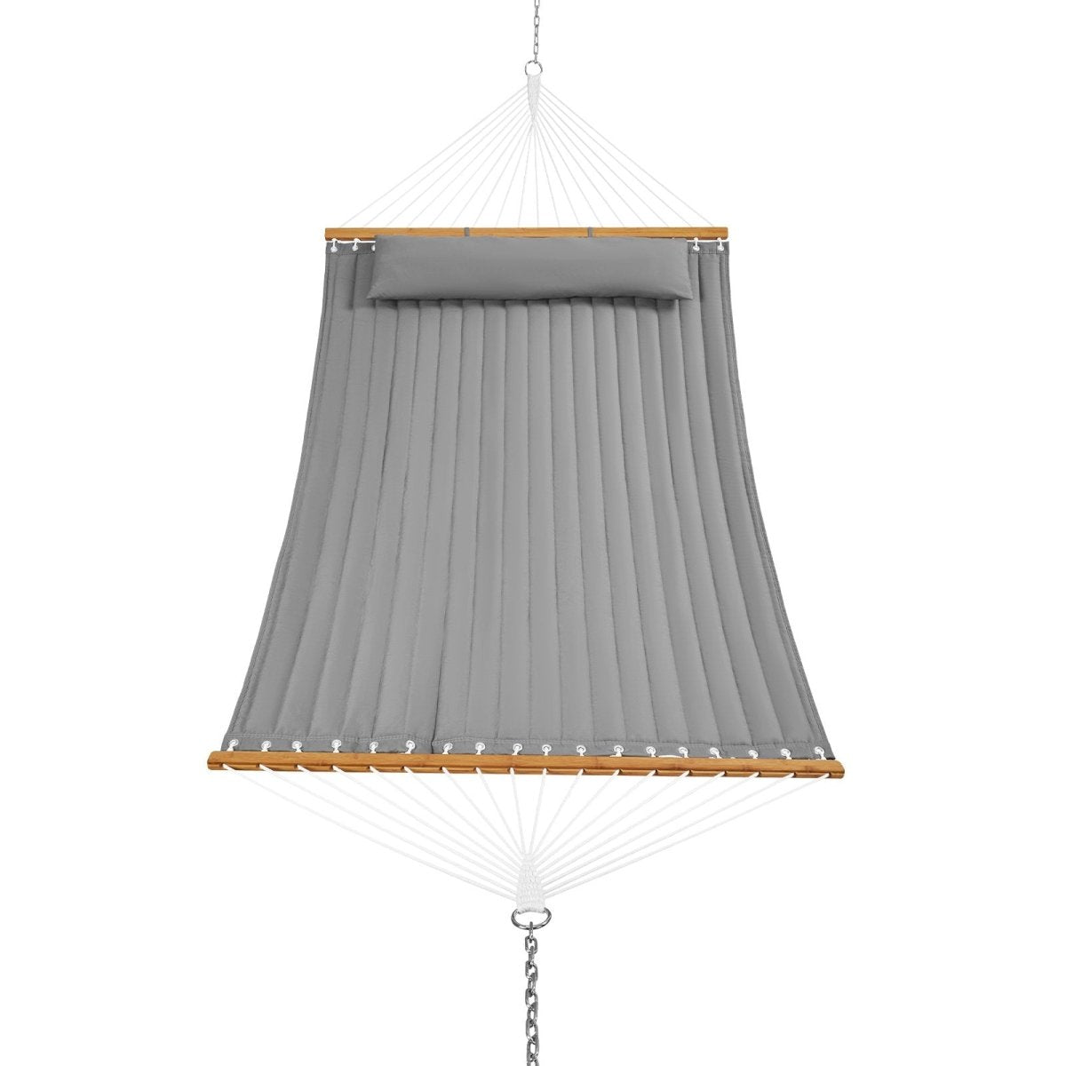 Double Quilted Fabric Hammock, 12 FT Double Hammock with Hardwood Spreader Bars, 2 Person Quilted Hammock with Detachable Pillow and Chains for Camping Outdoor Patio Yard Beach, 480 lbs Capacity | Outdoorium