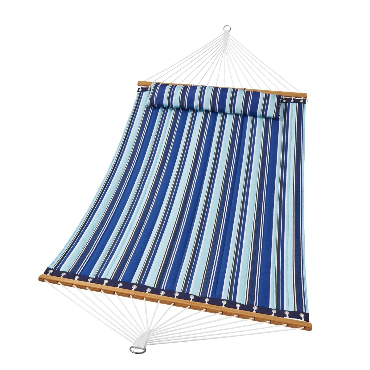 Double Quilted Fabric Hammock, 12 FT Double Hammock with Hardwood Spreader Bars, 2 Person Quilted Hammock with Detachable Pillow and Chains for Camping Outdoor Patio Yard Beach, 480 lbs Capacity | Outdoorium