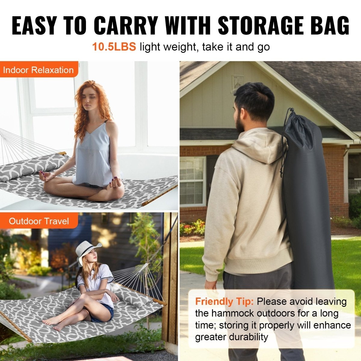 Double Quilted Fabric Hammock, 12 FT Double Hammock with Hardwood Spreader Bars, 2 Person Quilted Hammock with Detachable Pillow and Chains for Camping Outdoor Patio Yard Beach, 480 lbs Capacity | Outdoorium