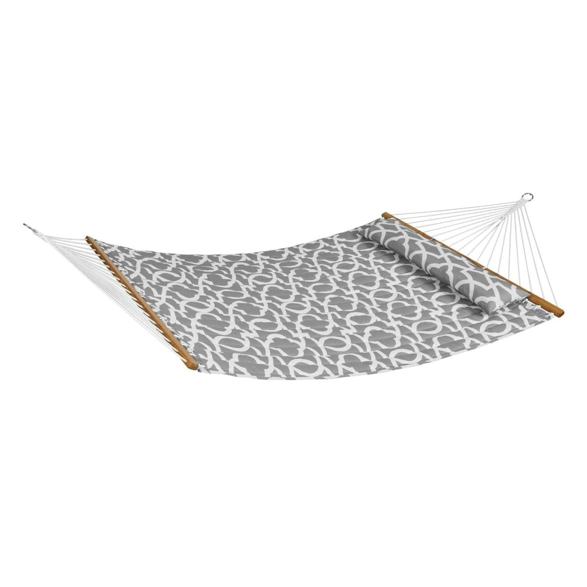 Double Quilted Fabric Hammock, 12 FT Double Hammock with Hardwood Spreader Bars, 2 Person Quilted Hammock with Detachable Pillow and Chains for Camping Outdoor Patio Yard Beach, 480 lbs Capacity | Outdoorium