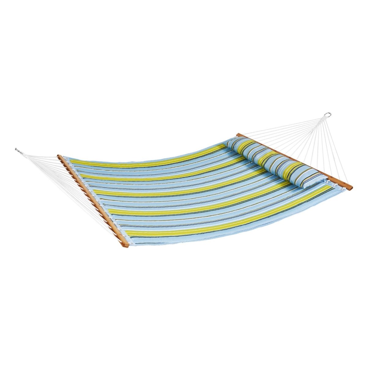 Double Quilted Fabric Hammock, 12 FT Double Hammock with Hardwood Spreader Bars, 2 Person Quilted Hammock with Detachable Pillow and Chains for Camping Outdoor Patio Yard Beach, 480 lbs Capacity | Outdoorium