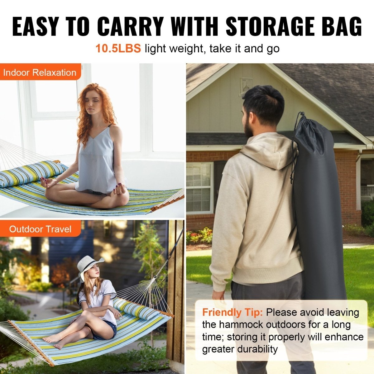 Double Quilted Fabric Hammock, 12 FT Double Hammock with Hardwood Spreader Bars, 2 Person Quilted Hammock with Detachable Pillow and Chains for Camping Outdoor Patio Yard Beach, 480 lbs Capacity | Outdoorium