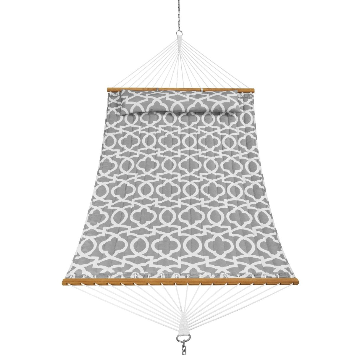 Double Quilted Fabric Hammock, 12 FT Double Hammock with Hardwood Spreader Bars, 2 Person Quilted Hammock with Detachable Pillow and Chains for Camping Outdoor Patio Yard Beach, 480 lbs Capacity | Outdoorium