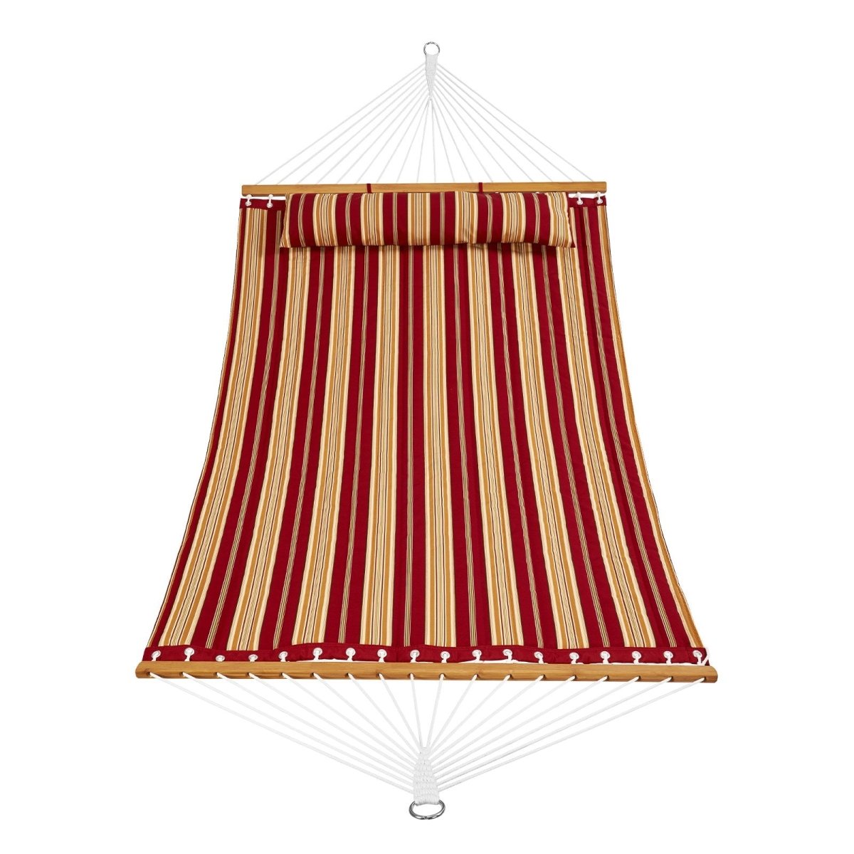 Double Quilted Fabric Hammock, 12 FT Double Hammock with Hardwood Spreader Bars, 2 Person Quilted Hammock with Detachable Pillow and Chains for Camping Outdoor Patio Yard Beach, 480 lbs Capacity | Outdoorium