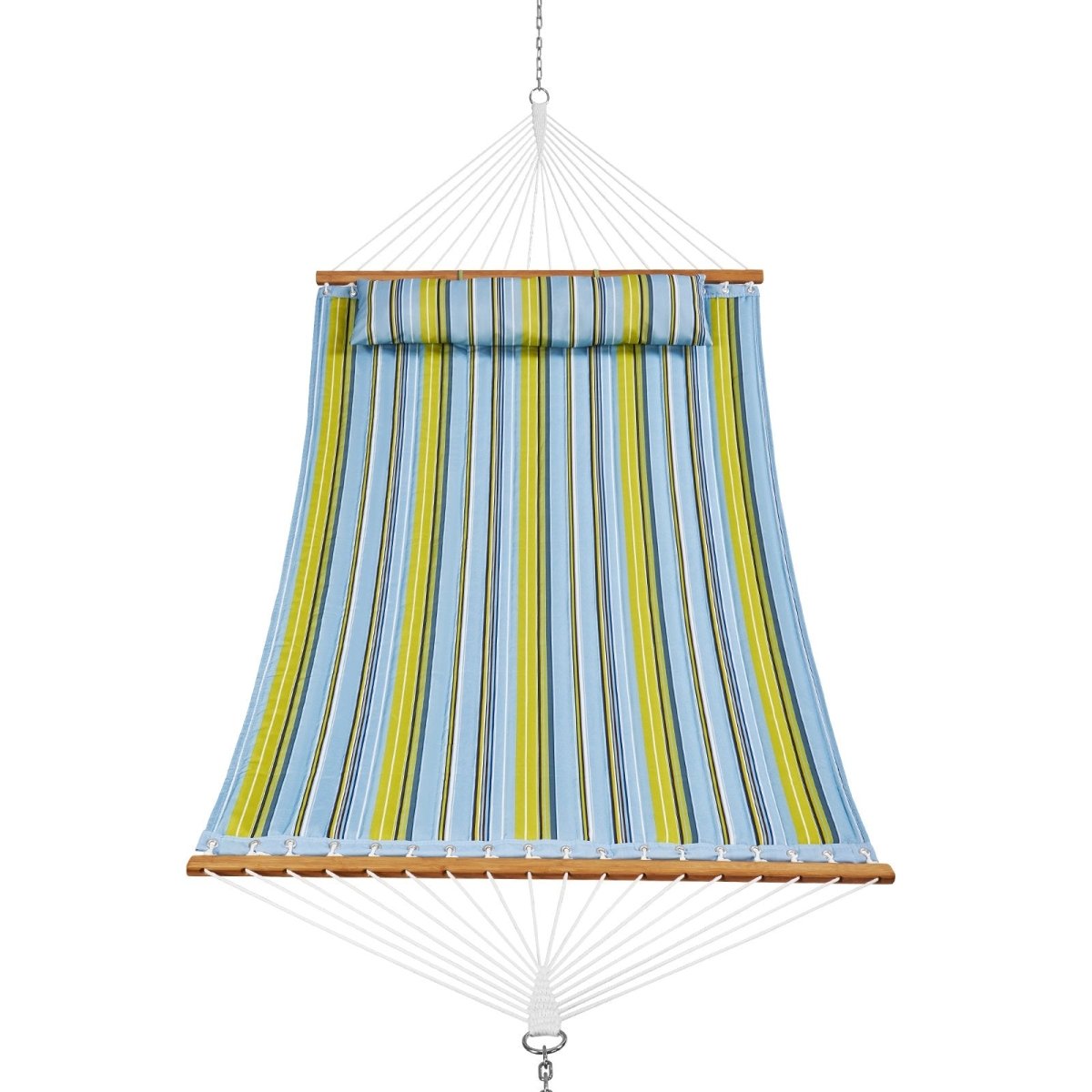 Double Quilted Fabric Hammock, 12 FT Double Hammock with Hardwood Spreader Bars, 2 Person Quilted Hammock with Detachable Pillow and Chains for Camping Outdoor Patio Yard Beach, 480 lbs Capacity | Outdoorium