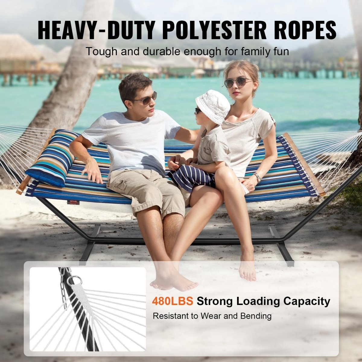 Double Quilted Fabric Hammock Two Person Hammock with Stand 480lb Capacity | Outdoorium