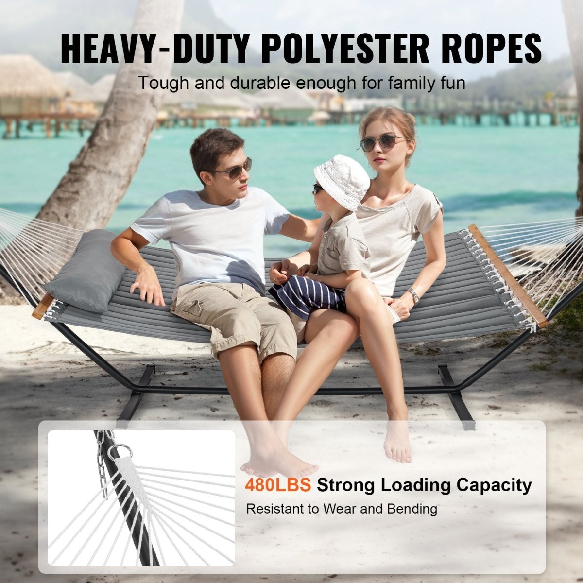 Double Quilted Fabric Hammock Two Person Hammock with Stand 480lb Capacity | Outdoorium