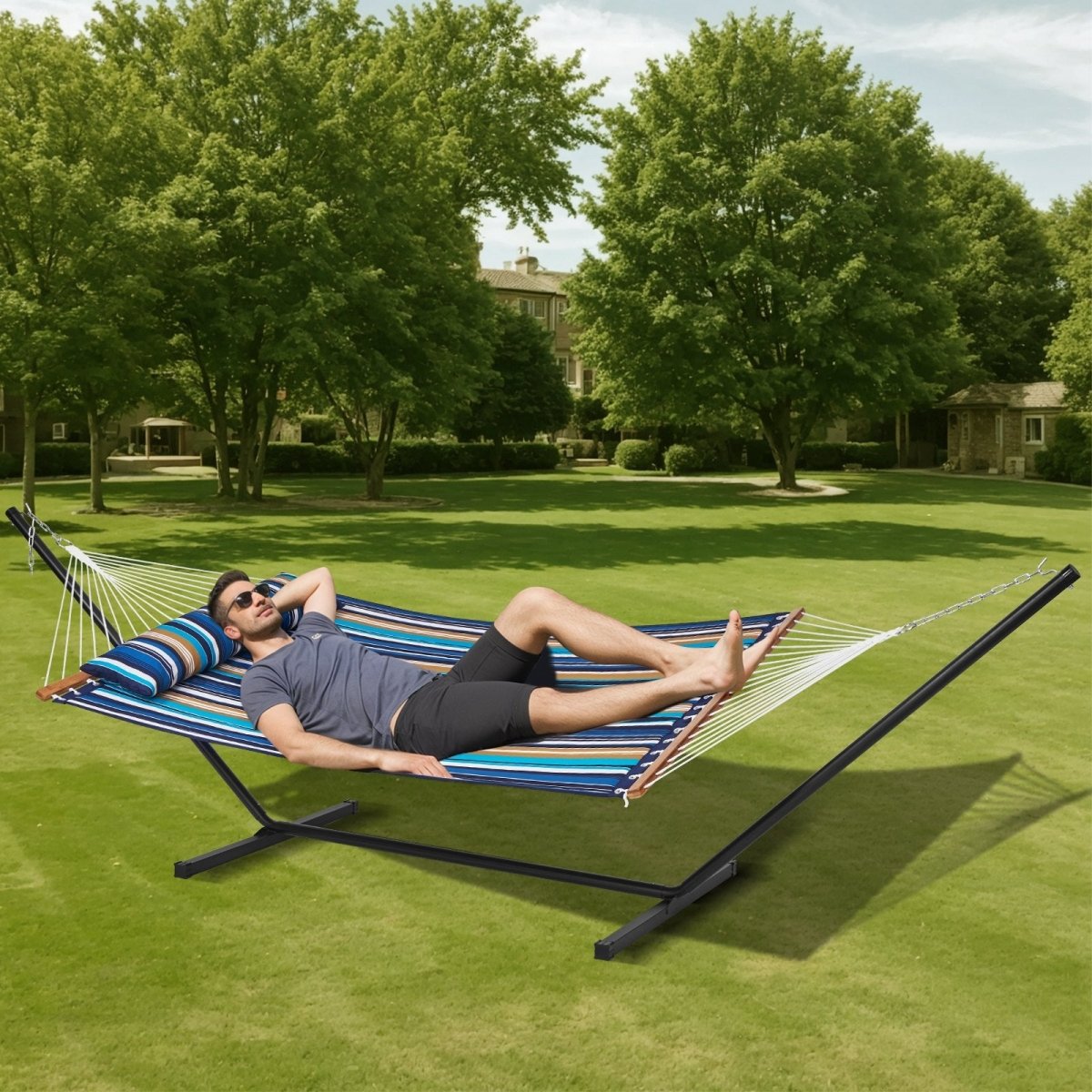 Double Quilted Fabric Hammock Two Person Hammock with Stand 480lb Capacity | Outdoorium