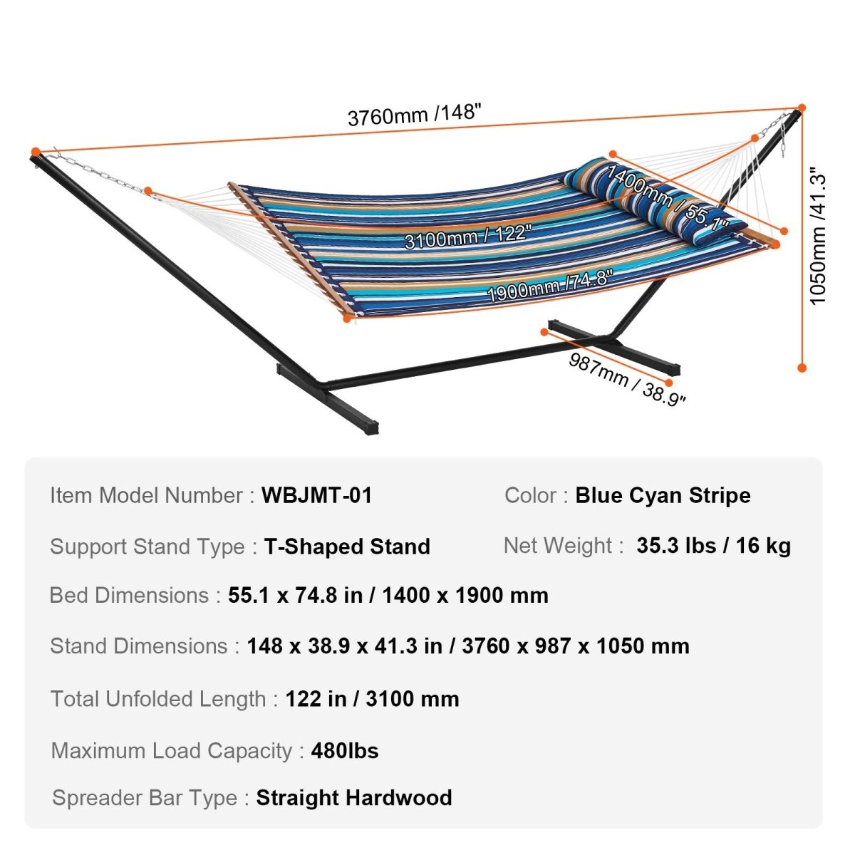 Double Quilted Fabric Hammock Two Person Hammock with Stand 480lb Capacity | Outdoorium