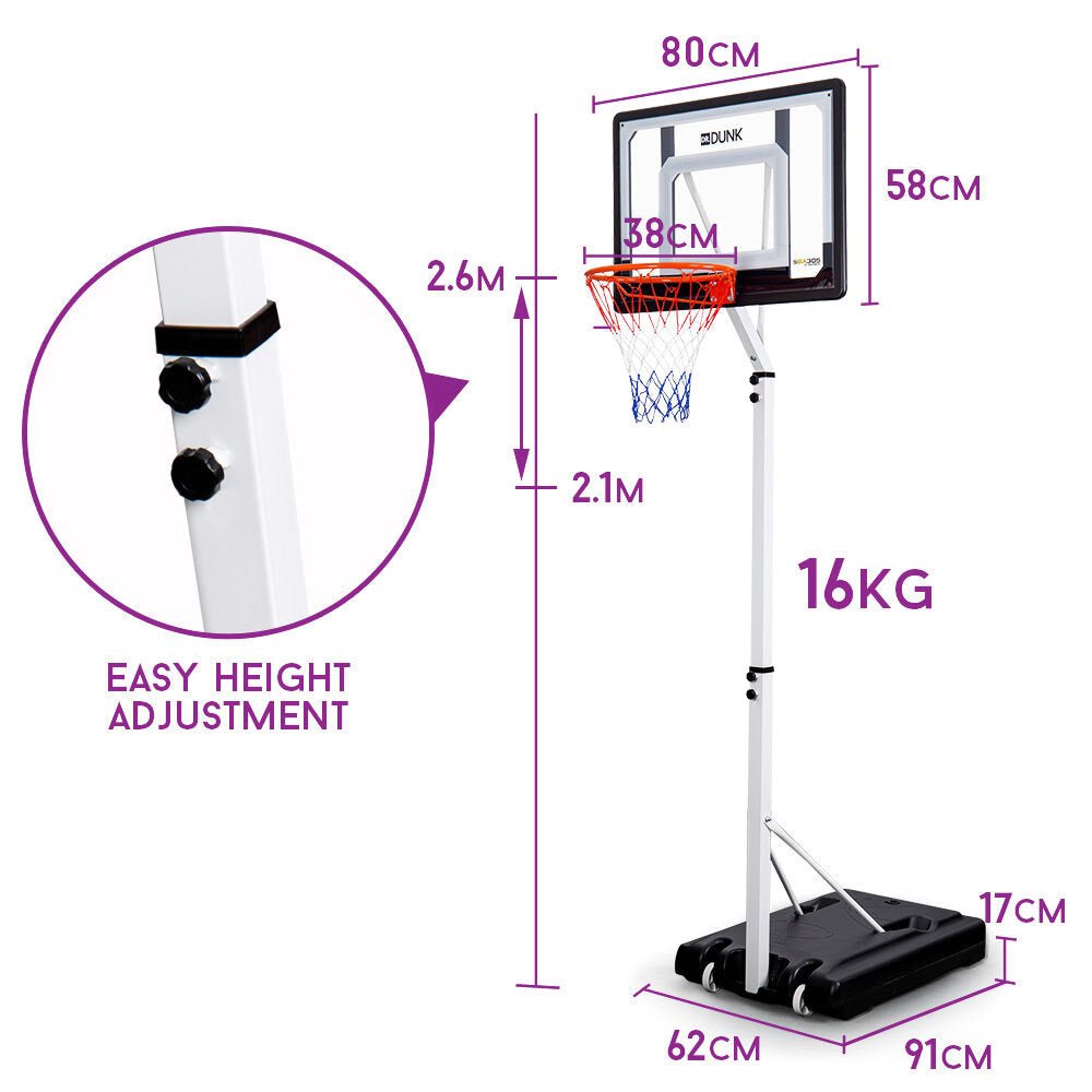 Dr.Dunk Portable Basketball Hoop Stand System Height Adjustable Net Ring Kids - Outdoorium