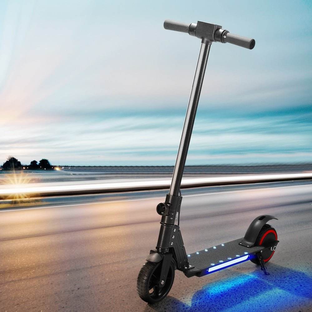 Electric Scooter 130W 16KM/H LED Light Folding Portable Riding Commuter Black - Outdoorium