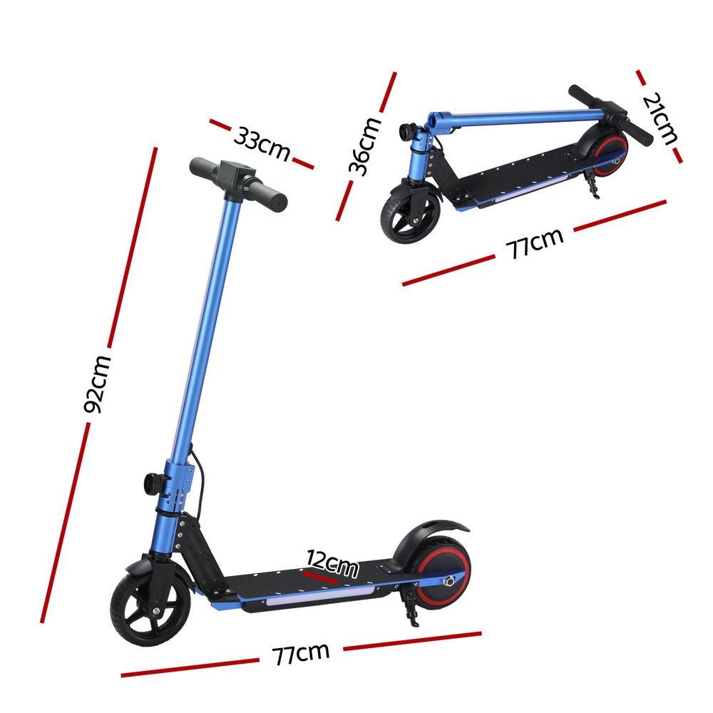 Electric Scooter 130W 16KM/H LED Light Folding Portable Riding Commuter Blue - Outdoorium