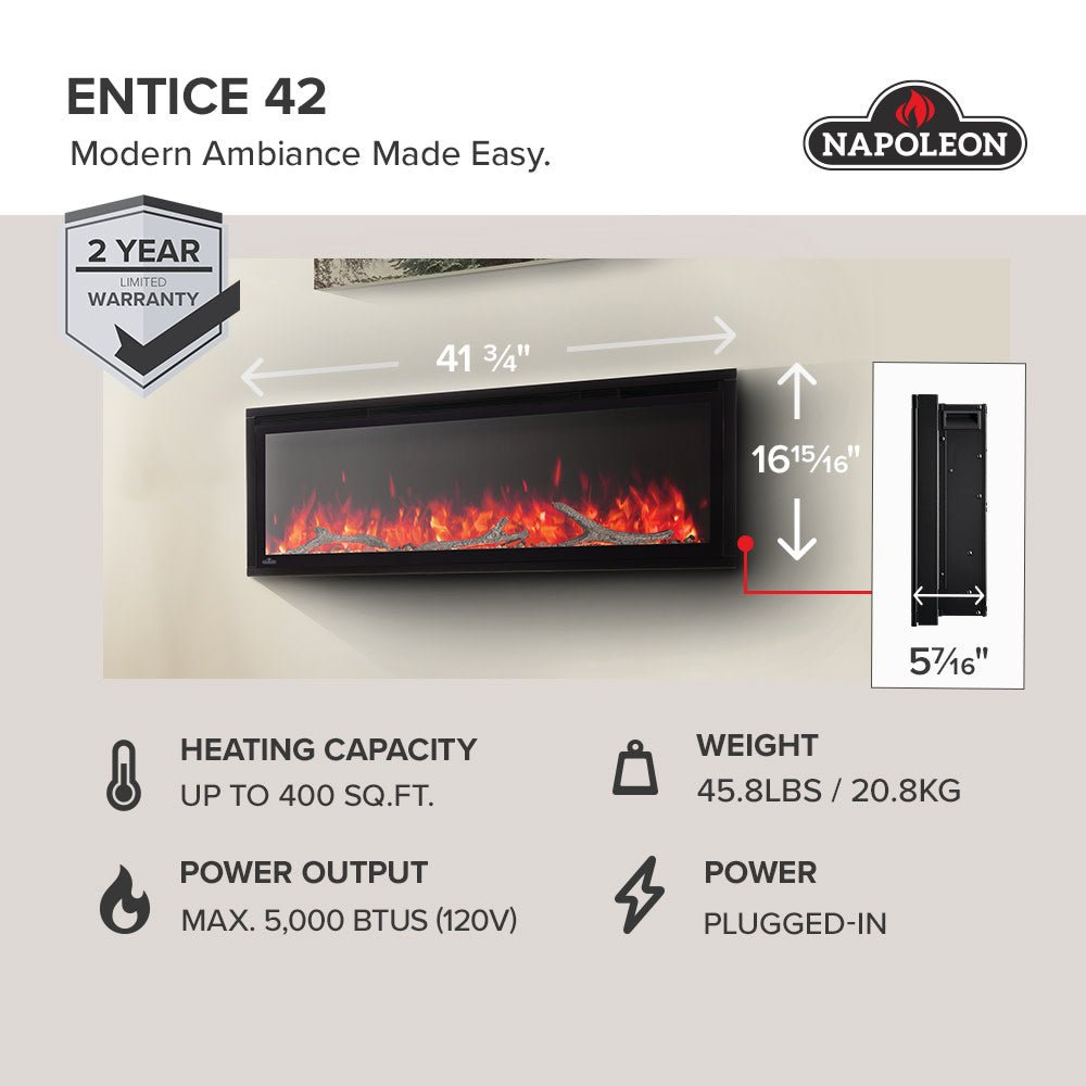 Entice Series Wall - Hanging Electric Fireplace | Outdoorium