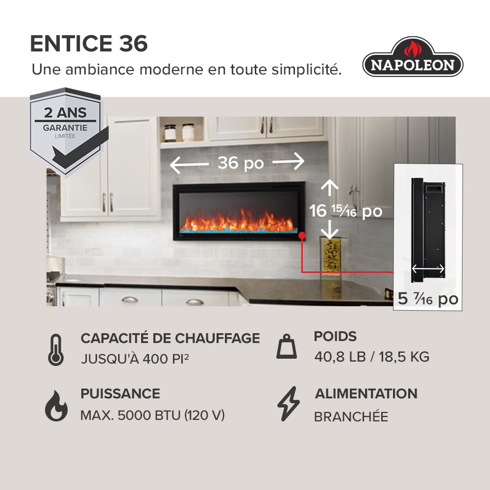 Entice Series Wall - Hanging Electric Fireplace | Outdoorium