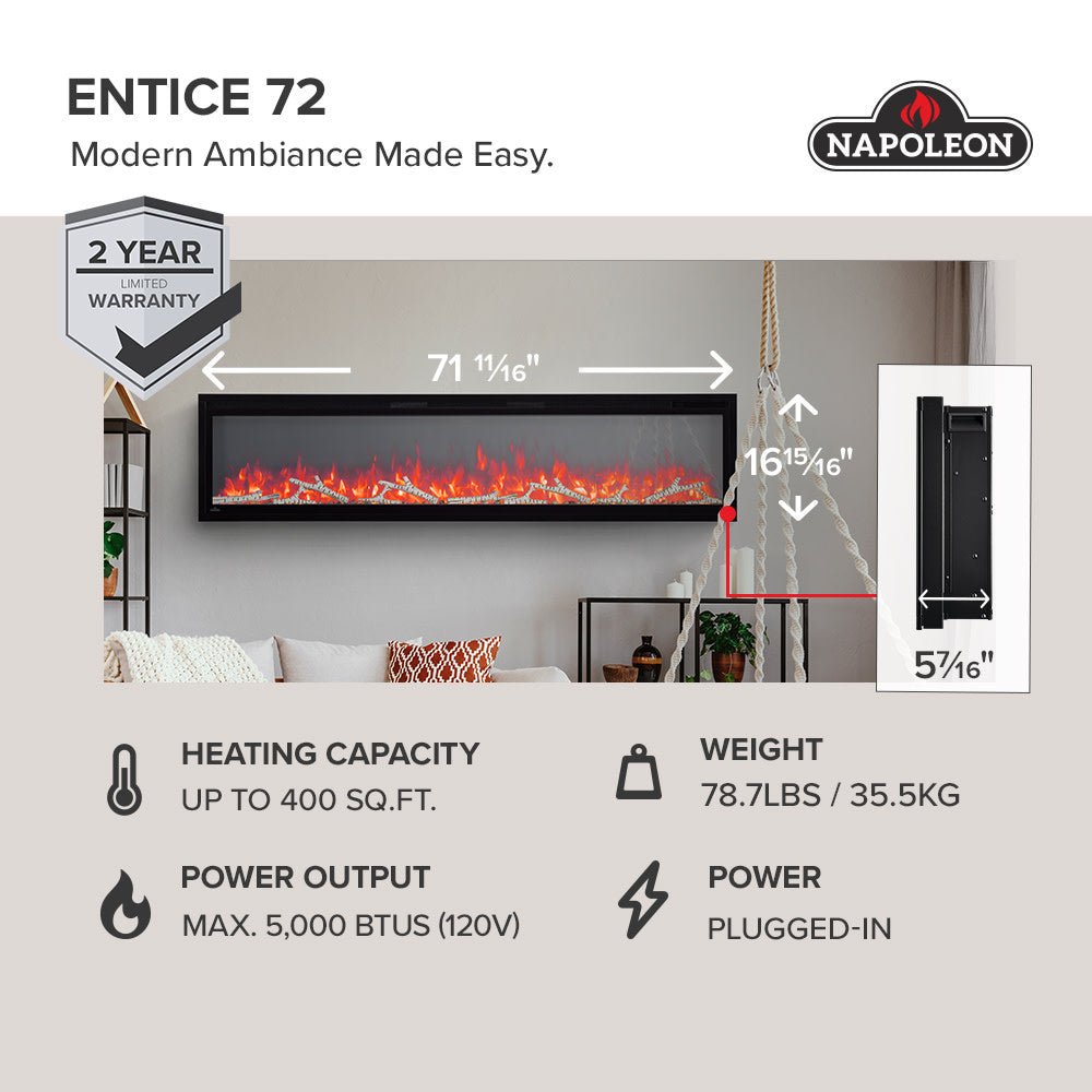 Entice Series Wall - Hanging Electric Fireplace | Outdoorium