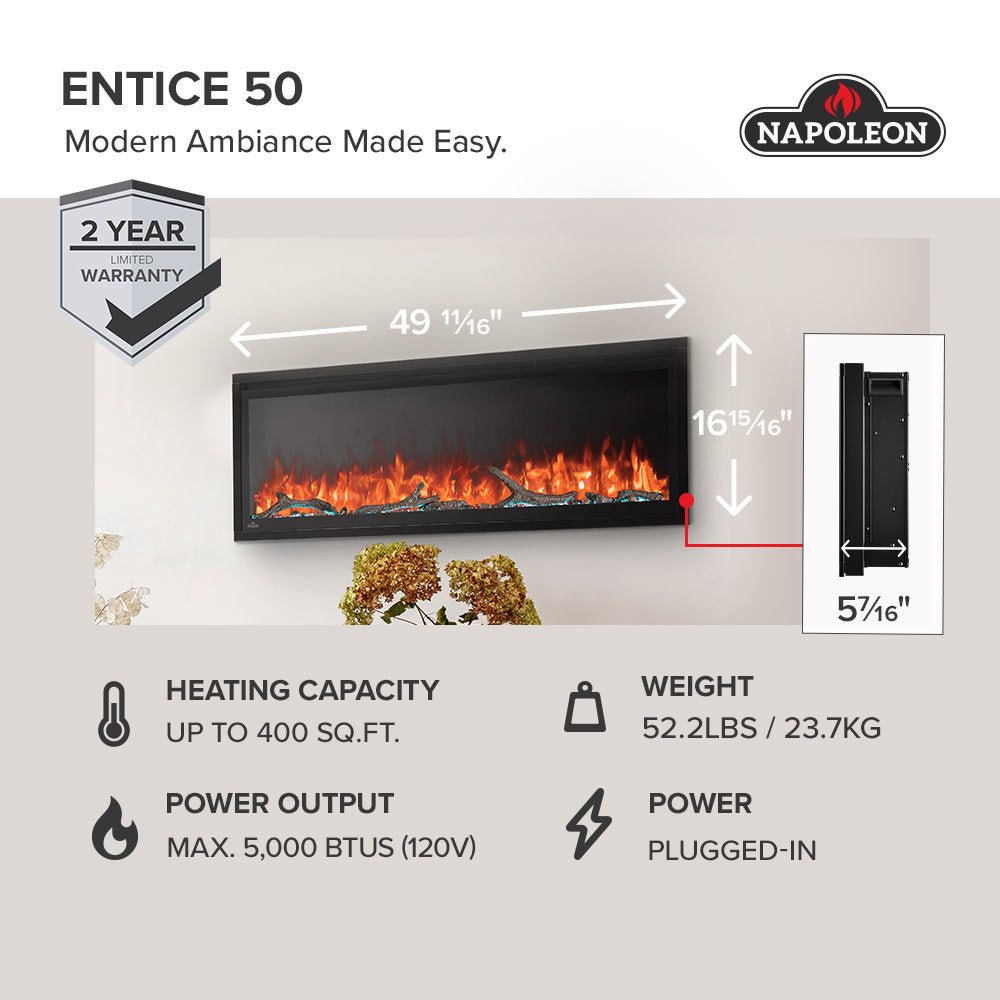 Entice Series Wall - Hanging Electric Fireplace | Outdoorium