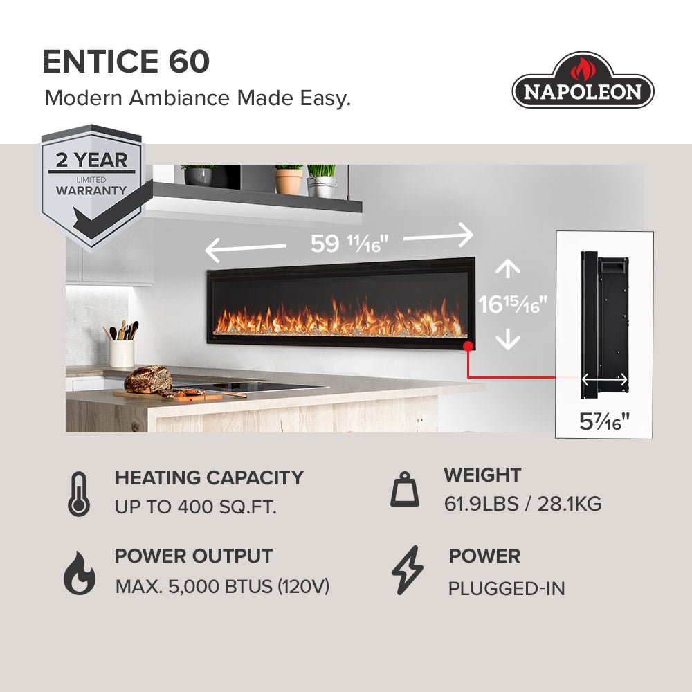 Entice Series Wall - Hanging Electric Fireplace | Outdoorium