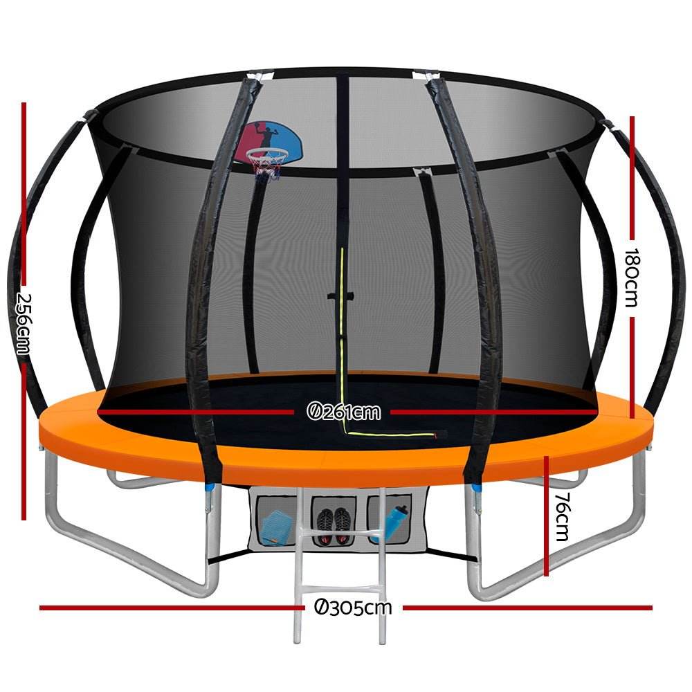 Everfit 10FT Trampoline for Kids w/ Ladder Enclosure Safety Net Rebounder Orange - Outdoorium