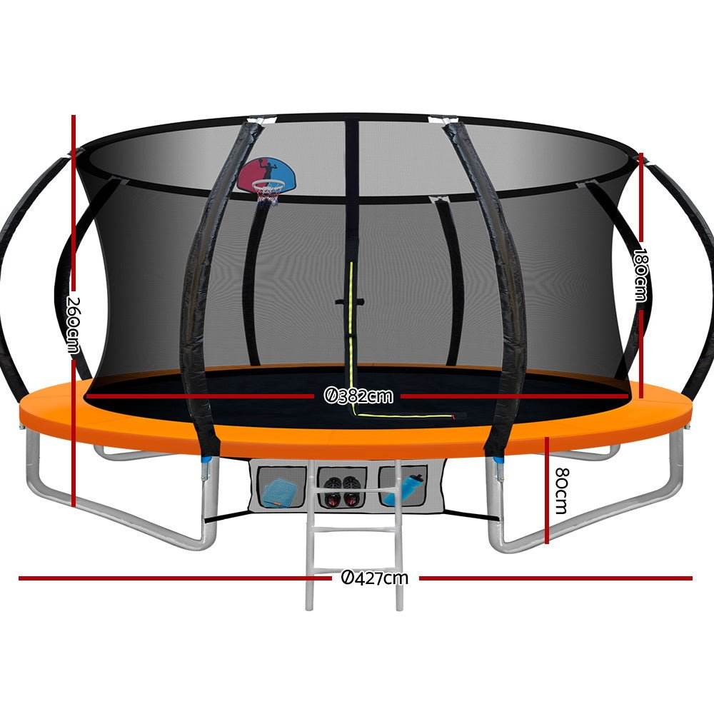 Everfit 14FT Trampoline for Kids w/ Ladder Enclosure Safety Net Rebounder Orange | Outdoorium